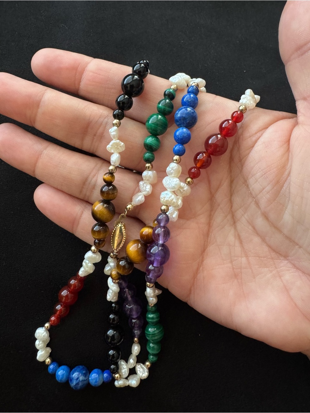 Multicolor Beaded Gemstone and Pearl Necklace - Women Jewelry